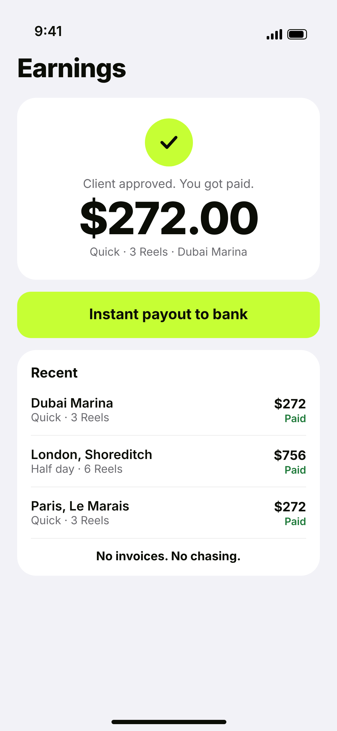 Flare earnings screen showing a payout